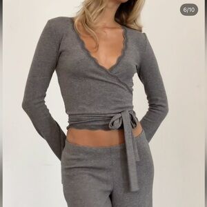 PHE PHE WRAP TOP SOLD OUT GREY XS NWT